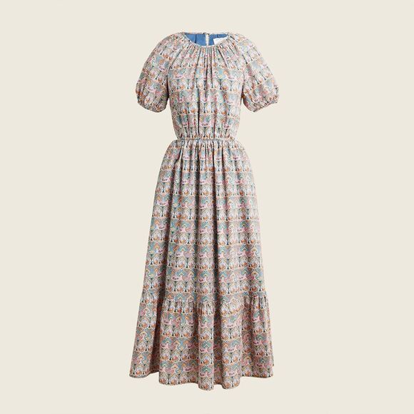 J. Crew Liberty Giorgia Duke Print Side Cut Out Organic Cotton Dress, Size 6 - Picture 1 of 6